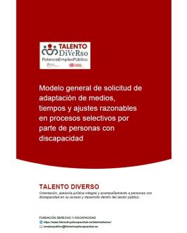 Portada Modelo general de solicitud de adaptación de medios, tiempos y ajustes razonables en procesos selectivos por parte de personas con discapacidad