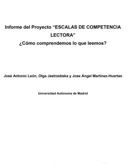 Portada nforme del Proyecto “COMPETENCIA LECTORA” ¿Cómo comprendemos lo que leemos?