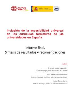 Portada Inclusión de la accesibilidad universal en los currículos formativos de las universidades en España Informe final. Síntesis de resultados y recomendaciones