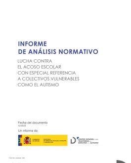 Portada Informe de análisis normativo. Lucha contra el acoso escolar con especial referencia a colectivos vulnerables como el autismo