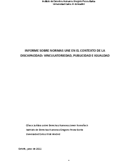 Portada Informe sobre normas une en el contexto de la discapacidad: vinculatoriedad, publicidad e igualdad