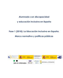 Portada Alumnado con discapacidad y educación inclusiva en España Fase 1 (2018): La Educación Inclusiva en España. Marco normativo y políticas públicas