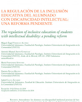 Portada La regulación de la inclusión educativa del alumnado con discapacidad intelectual: una reforma pendiente
